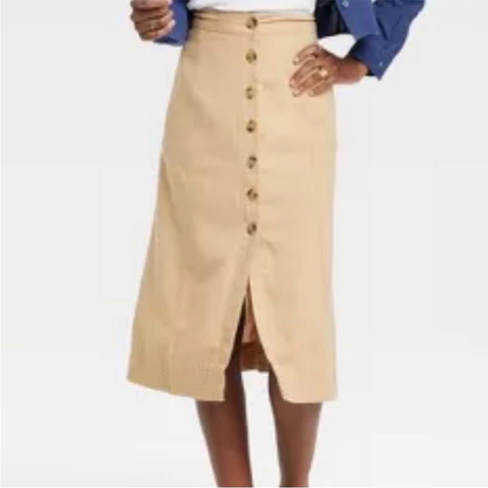 Universal Thread Tan Linen Blend Button-Front Women's Skirt NWT XXL